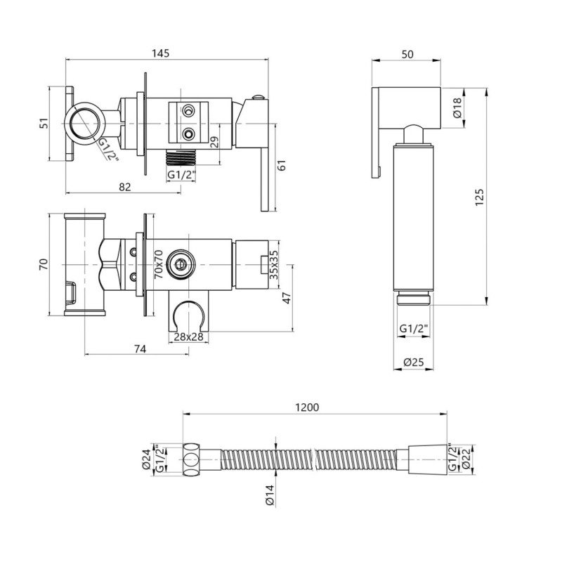 Набор для гігієнічного душу Qtap Inspai-Varius прямокутний QT259710842859NB Black Matt