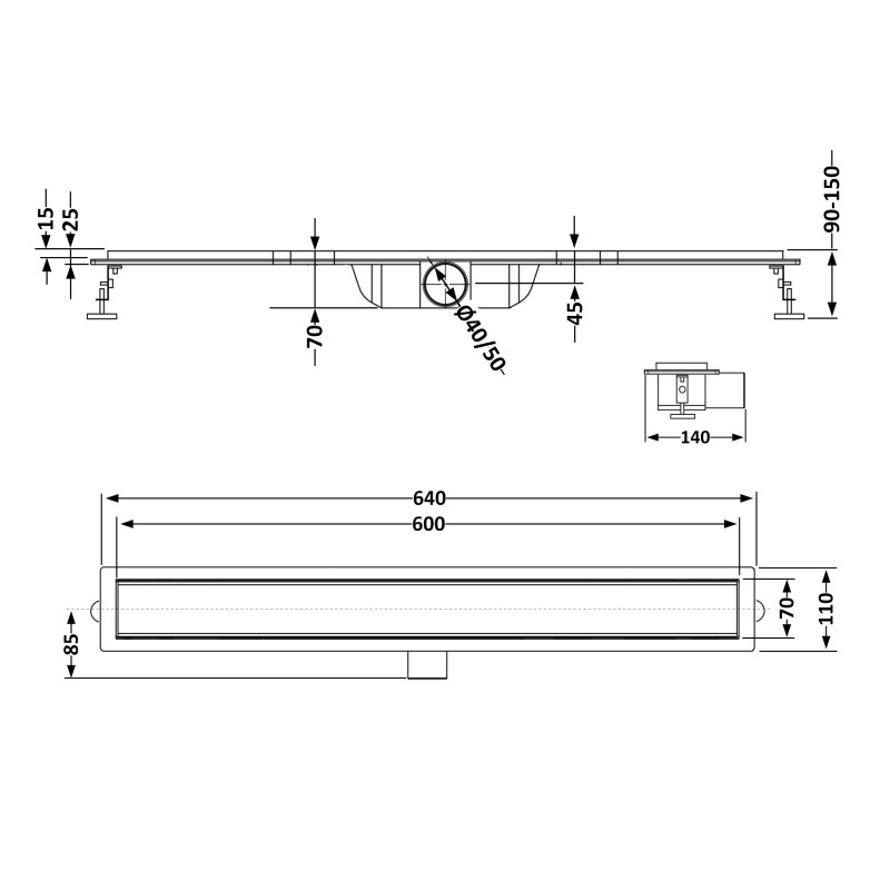 Трап із нержавіючої сталі Qtap Taurus FA600 лінійний із сухим затвором