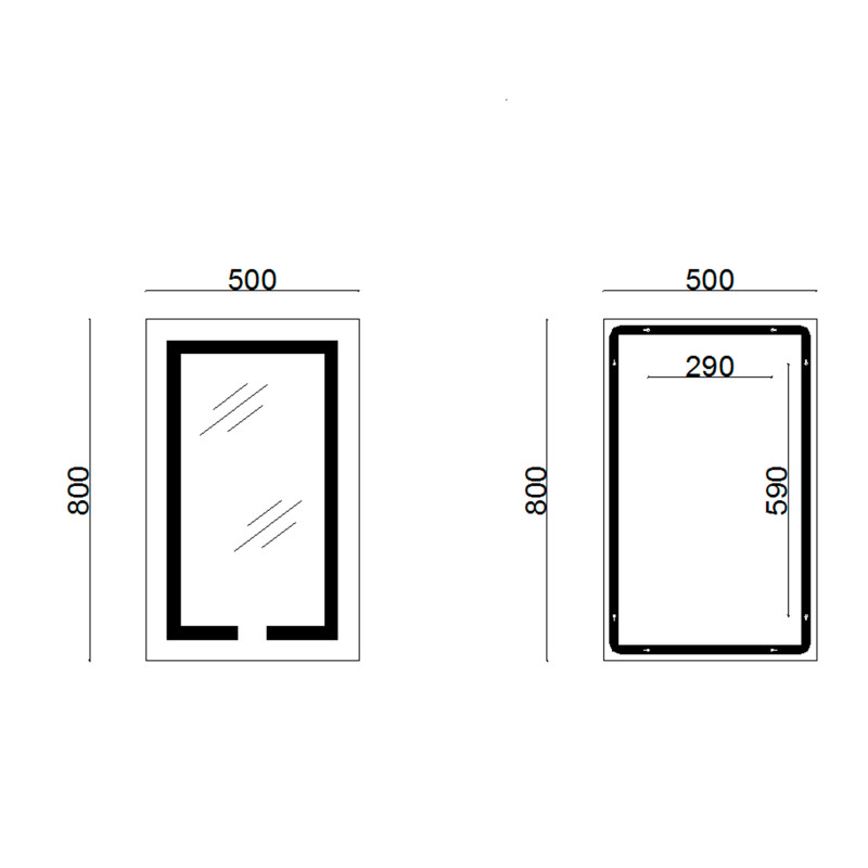 Дзеркало Lidz Kubis 500х800 з LED-підсвічуванням Touch, з антизапотіванням, з димером, рег. яскравості LD78LF9365080