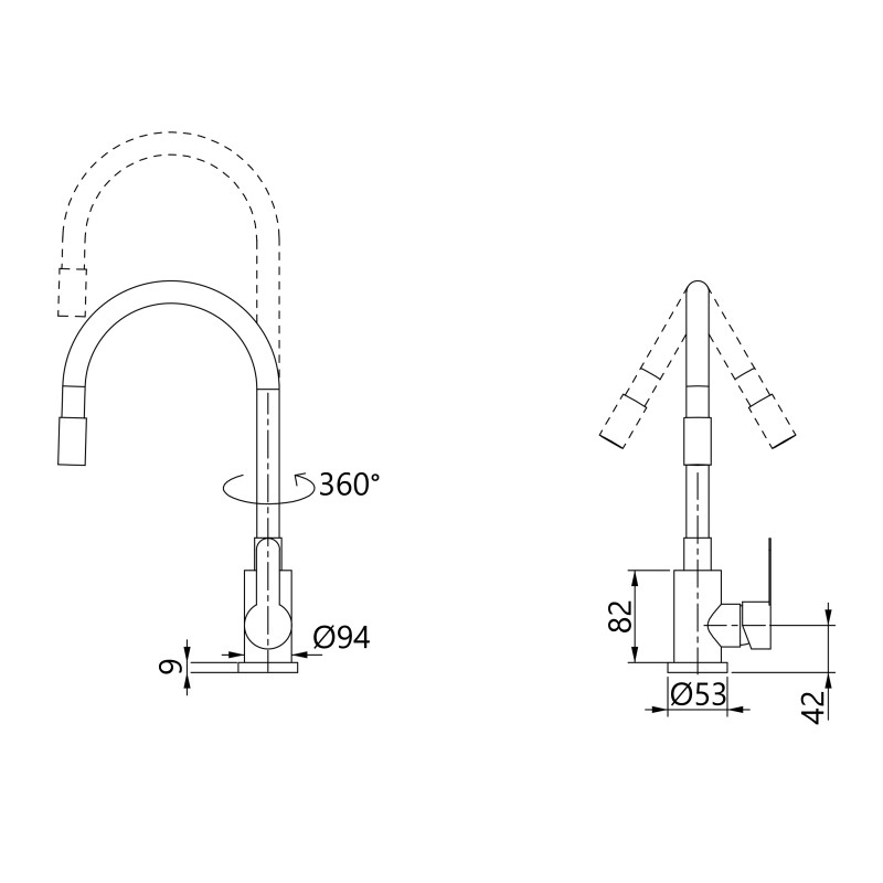 Змішувач для кухні Brinex Pure 015F3 з гнучким виливом   Nickel/Black BRIPUR015F3NKB