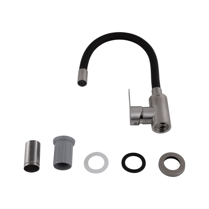 Змішувач для кухні Brinex Pure 015F3 з гнучким виливом   Nickel/Black BRIPUR015F3NKB