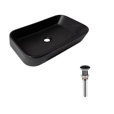 Комплект Qtap Scorpio: Раковина накладна прамокутна 550х390х120 мм Matt Black + Донний клапан PU03