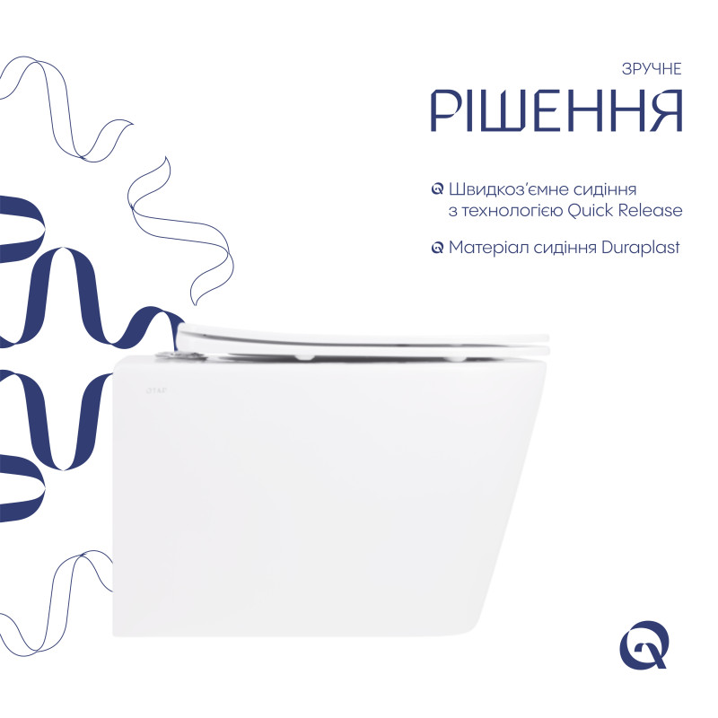 Унітаз підвісний Crow Rimless 485х340х330 мм, White, з сидінням Slim Duroplast/ Soft-close/ Quick Release QT05335171RW Qtap