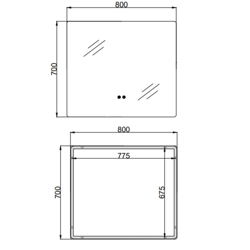Дзеркало Qtap Taurus (TA2) 800×700 мм з LED-підсвічуванням Touch, з антизапотіванням, з димером, рег. темп. кольору (3000-6500K) QTTAU70070048955