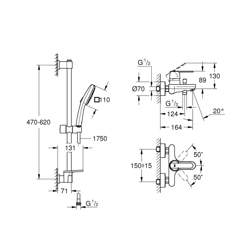 Змішувач для ванни Grohe QuickFix Get з душевою стійкою Vitalio Comfort 110 3288726929