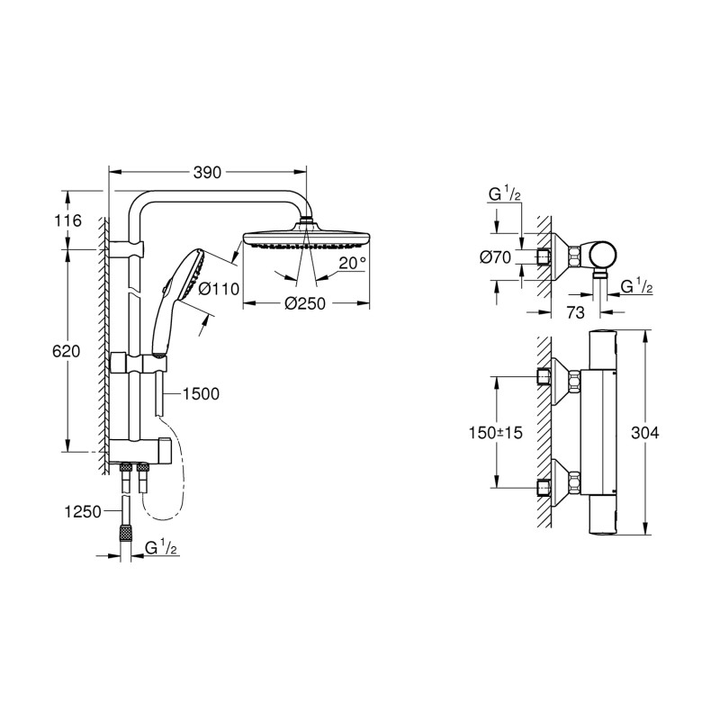 Змішувач термостатичний для душу Grohe QuickFix Start Black UA303908T2