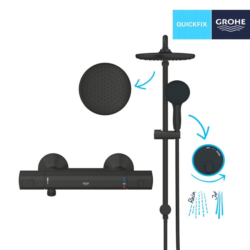 Змішувач термостатичний для душу Grohe QuickFix Start Black UA303908T2