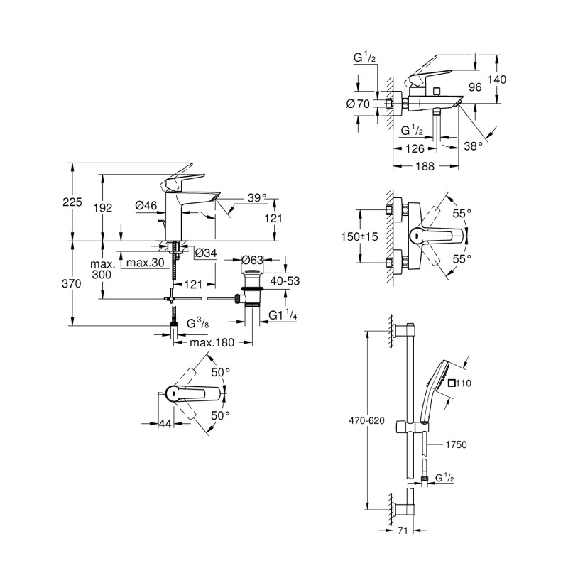 Комплект змішувачів для ванної кімнати Grohe QuickFix Start UA202301MQ