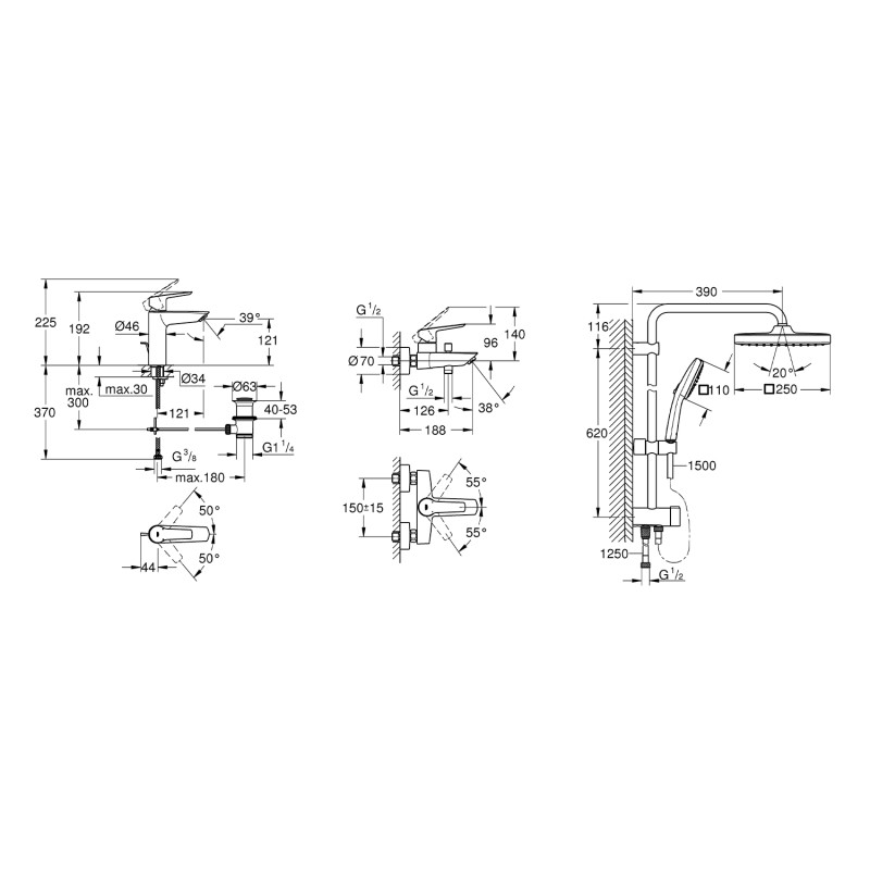 Набір змішувачів 3 в 1 для ванної кімнати Grohe QuickFix Start M-Size UA202305RM