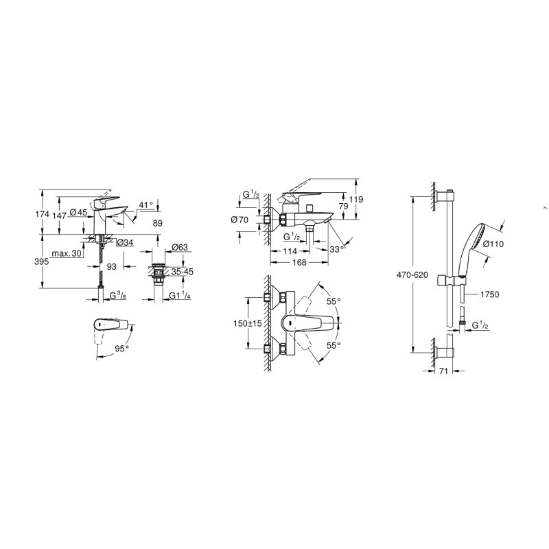 Набір змішувачів 3 в 1 для ванної кімнати Grohe QuickFix StartEdge S-Size UA202501SE