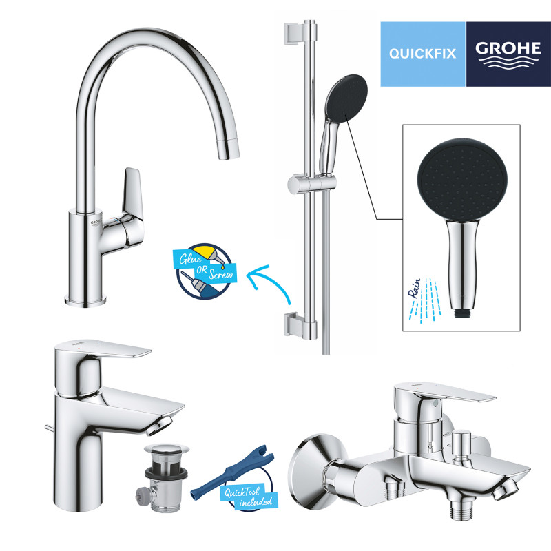 Комплект змішувачів для ванної кімнати і кухні Grohe QuickFix Start Edge UA202501SK