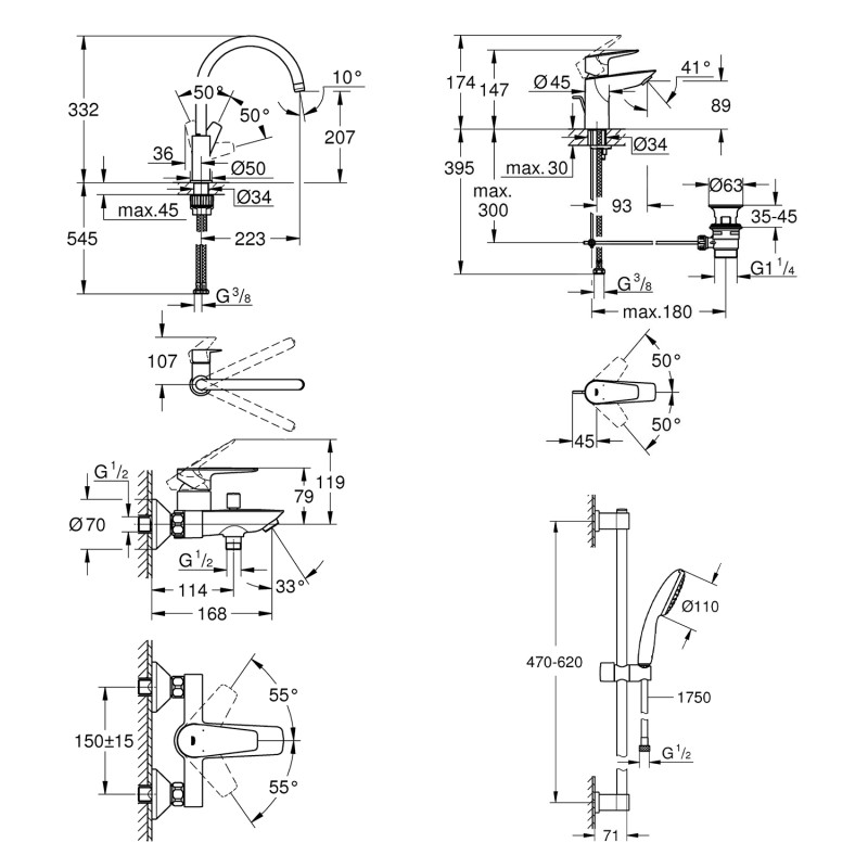 Комплект змішувачів для ванної кімнати і кухні Grohe QuickFix Start Edge UA202501SK