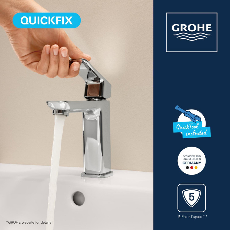 Змішувач для раковини Grohe QuickFix Dice M-Size 1018330000 з донним клапаном
