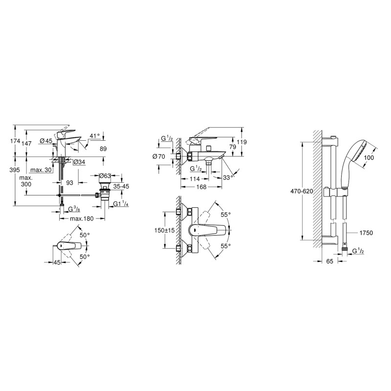 Набір змішувачів 3 в 1 для ванної кімнати Grohe QuickFix StartEdge S-Size UA202501SQ
