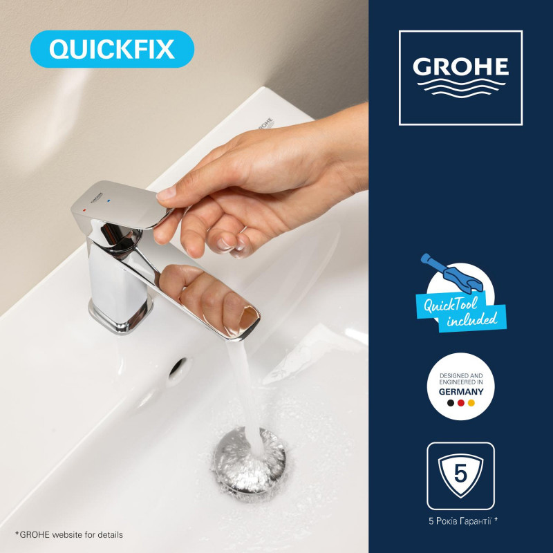 Змішувач для раковини Grohe QuickFix Dice ES M-Size 1018360000 з донним клапаном