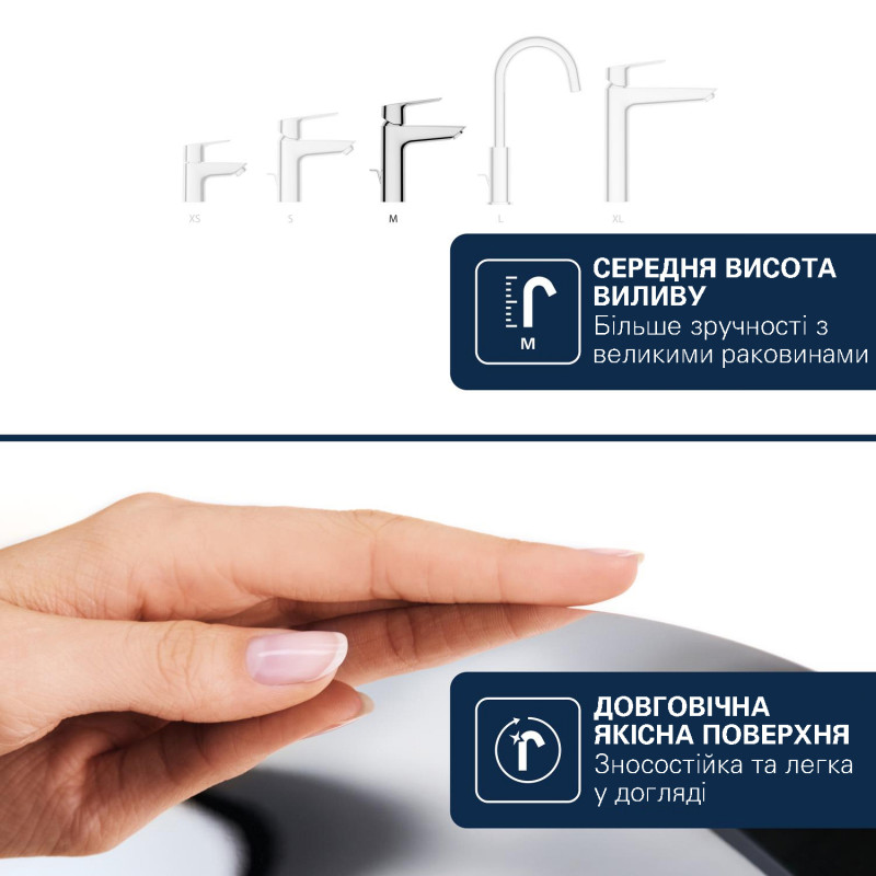 Змішувач для раковини Grohe QuickFix Dice ES M-Size 1018360000 з донним клапаном