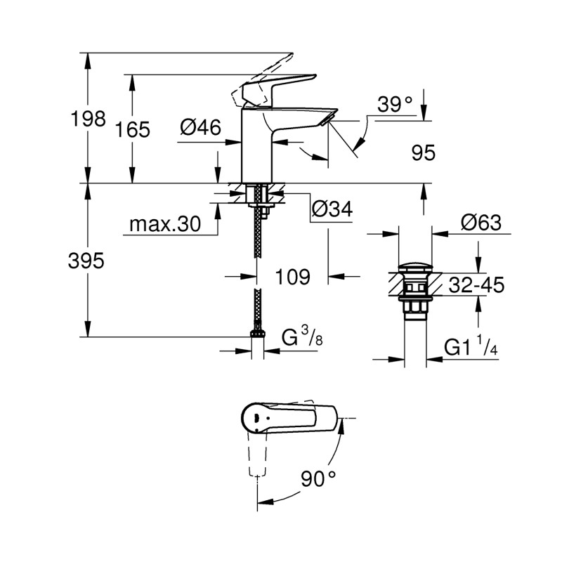 Змішувач для раковини Grohe QuickFix Start S-Size 23551002 з донним клапаном