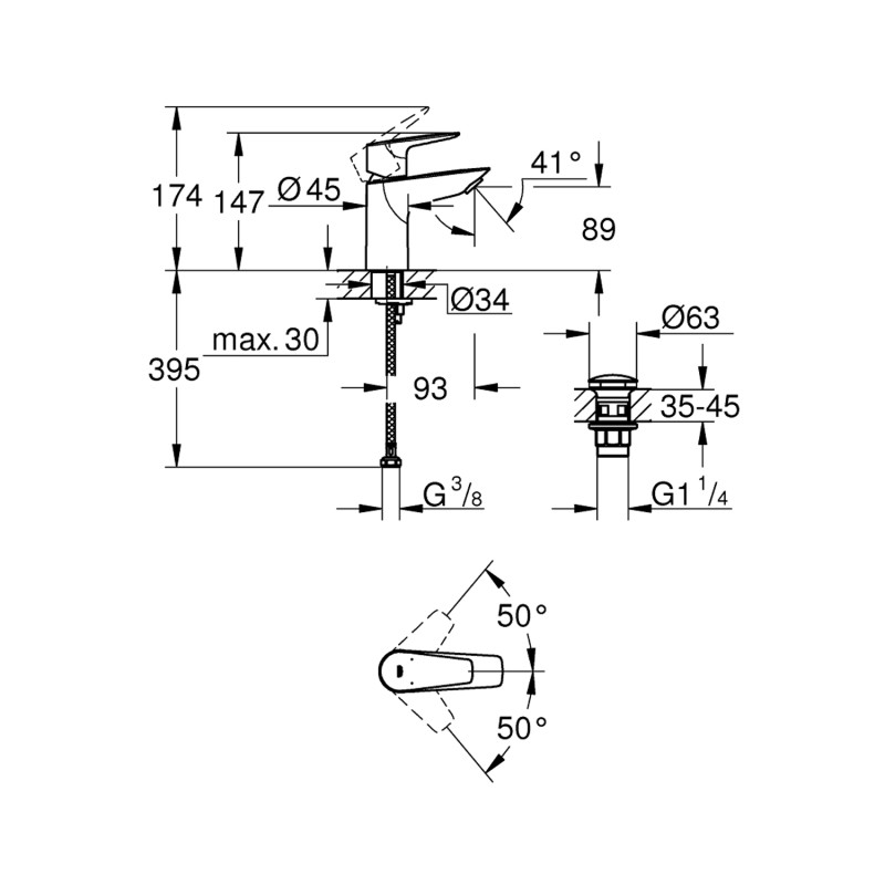 Змішувач для раковини Grohe QuickFix Start Edge S-Size 23898001 з донним клапаном